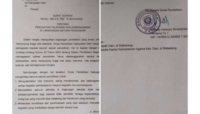 Kadis Pendidikan Kabupaten Dairi Keluarkan Surat Edaran 