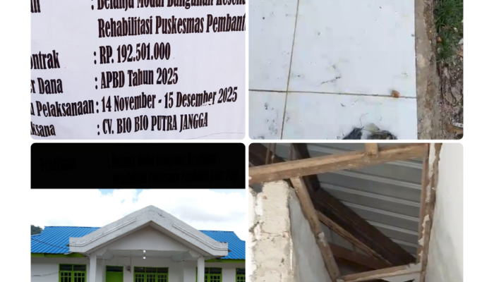 Rehab Puskesmas Pembantu Sinar Pagi Diduga Tak Sesuai Standar Kontrak