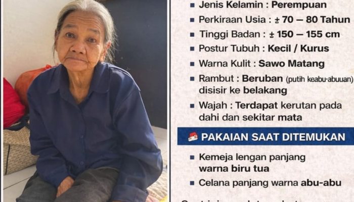 Nenek Tanpa Identitas Ditemukan di Tanah Jawa, Polisi Minta Bantuan Warga